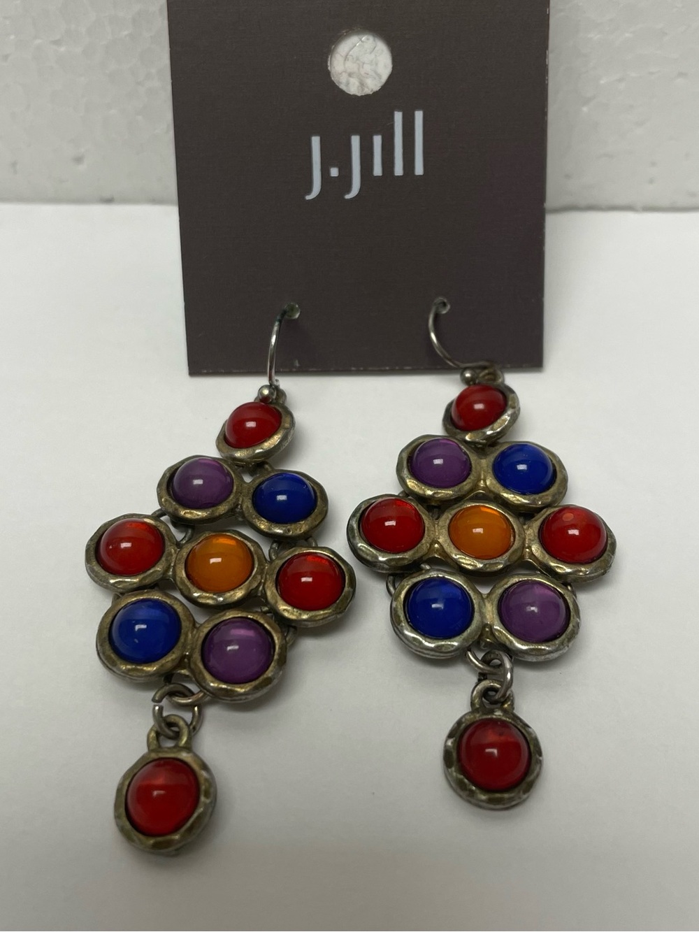 J. Jill Multi Stone Gem Tree Cluster Dangle Earrings Blue Red Purple Orange